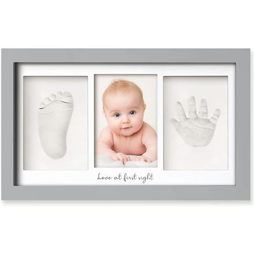 Baby Hand and Footprint Kit - Clay Handprint Keepsake Frame, Newborn Nursery Picture Frame, Personalized New Mom Gifts for Baby Shower & Registry (Cloud Gray)