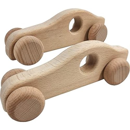 Adventure Awaits! - 2 Pack - Wooden Cars for Toddlers & Babies, Montessori Baby Rattles Teething Toys