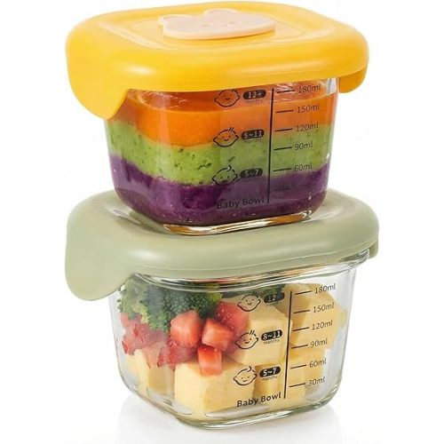 SUPVOX Food Storage Containers With Lids: 8oz Reusable Glass Jars - Leakproof Snack Containers for Baby Food, Puree, Salad Dressing (Yellow+Green)