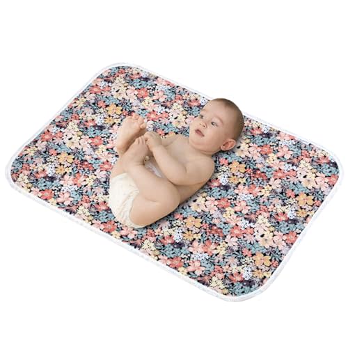 Baby Diaper Changing Pad, 21 5/8" x 31.5" Waterproof Changing Pad Liners - Reusable Soft and Absorbent Portable Changing Mat(Floral3-1PCS)