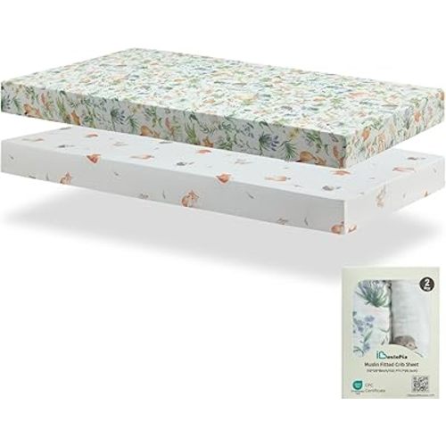 Crib Sheets 2 Pack, 100% Cotton Fitted Crib Sheets for Baby Boys & Girls, Soft Breathable Baby Crib Sheet, Snug Fit for 52 x 28 Mattress (3–8"), Nursery Bedding Set, Woodland Friends