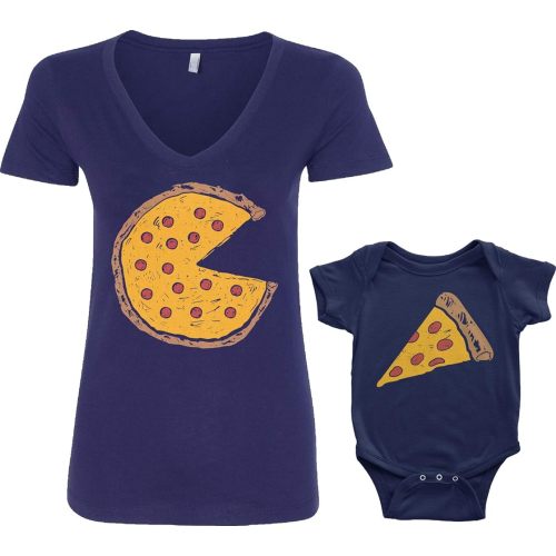 Pizza Pie & Slice Mother Son Daughter Infant Bodysuit Womens Shirt Matching Set