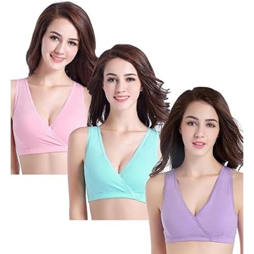 CAKYE 3 Pack Maternity Nursing Sleep Bra Breastfeeding Cotton Bralette