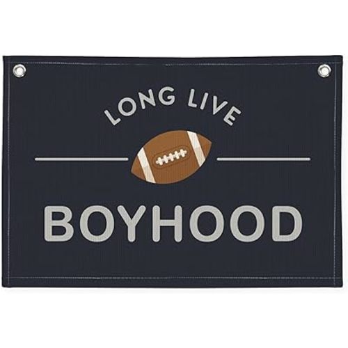 Long Live Boyhood Banner, Boys Room Nursery Decor, Baseball Linen Canvas Banner Wall Hanging Flag Decor for Nursery Playroom Toddler Kids Room 20x30