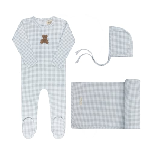 Ely's & Co Blue Gingham Teddy Layette Set – Tiptoe Boutique