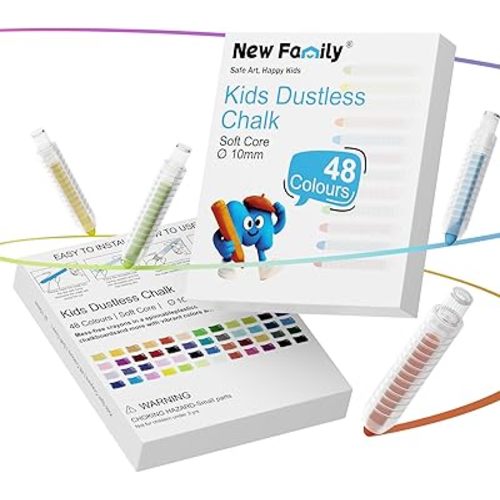 NewFamily 48-Color Dustless Chalk Set with Holders, Non-Toxic Washable Chalk for Kids, Blackboard & Sidewalk Art, Home Projects