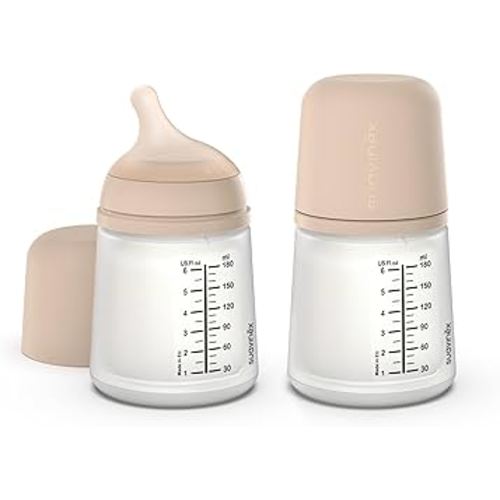Suavinex Zero Zero Anti Colic Baby Bottle, No 1 Spanish Baby Bottle Brand, Minimizes Bottle Rejection & Nipple Confusion, Perfect for Combo Feeding, 2pk, 6oz/180mL, Light Tone, Adaptable Flow Nipple