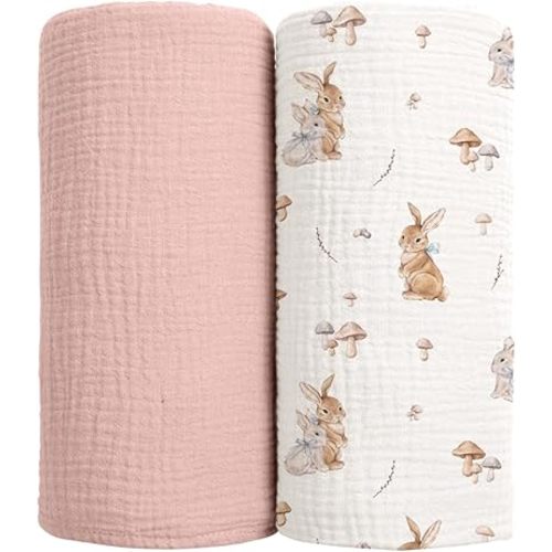lulumoon Muslin Swaddle Blankets for Baby: Soft Cotton Newborn Receiving Blankets - Floral Print Nursery Gift Set for Baby Girls(Sand Flower)