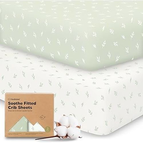 KeaBabies 2-pk Organic Cotton Crib Sheets for Boys Girls 52x28 (Herb) | Fitted Crib Mattress Sheet Neutral, Breathable Cover for Baby Bed Set, Toddler Mattress, Soft & Cute Prints