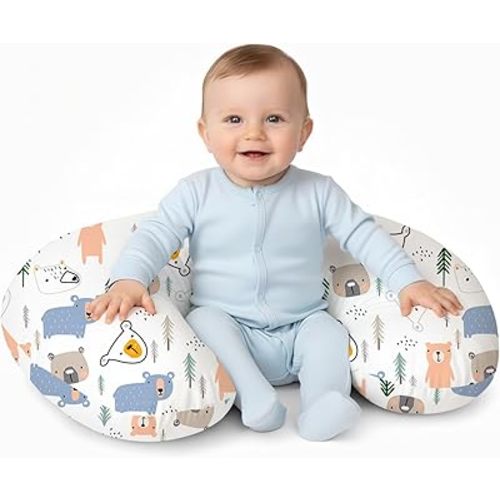 Little Grape Land Nursing Pillow for Breastfeeding, Soft and Supportive Breastfeeding Pillow for Mom and Baby, Cute Feeding Pillow with Removable Cover for 0–12 Months(Bear)