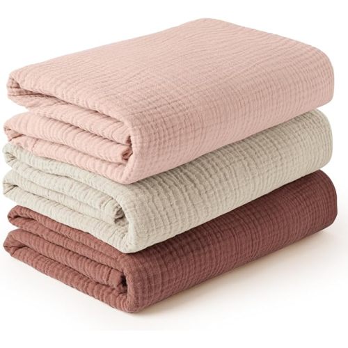 Konssy 3 Pack Muslin Swaddle Blankets for Unisex, Newborn Receiving Blanket, Large 47 x 47 inches, Soft Breathable Muslin Baby Swaddles for Boys & Girls