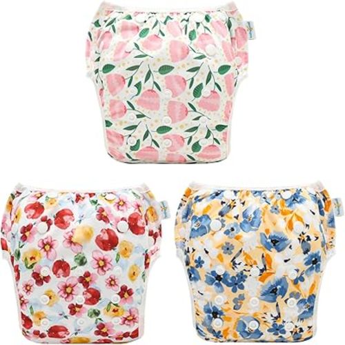 Babygoal Reusable Swim Diapers 3 Pack for 0-8 Months Newborn and Baby Girl Swimming Lessons 3SD42-B