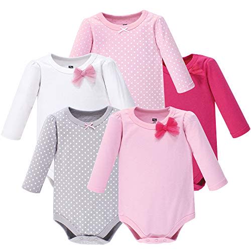 Hudson Baby baby-girls Cotton Long-sleeve Bodysuits 5-pack