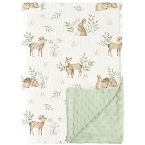 Konssy Baby Blankets for Unisex Boys Girls, Super Soft Nursery Minky Blankets with Muslin Cotton Front and Dotted Fleece Backing, Printed Bed Throws Newborn