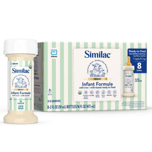 Similac Organic Ready-to-Feed Baby Formula, USDA-Certified Organic, 2-fl-oz Bottle, Pack of 8