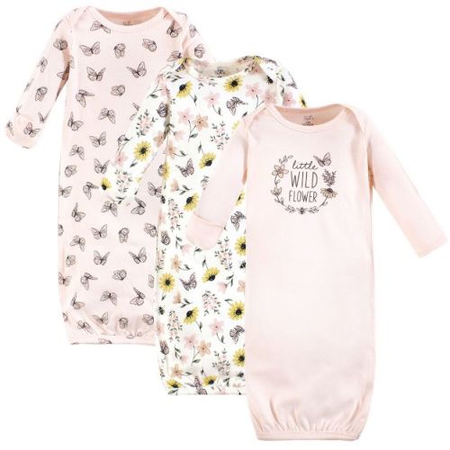 Touched by Nature Baby Girls Organic Cotton Gowns, Soft Wildflower, 0-6 Months