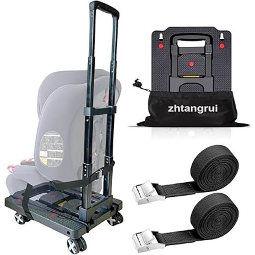 Car Seat Dolly for Airport - CarSeat Roller Cart Wheels for Airplane - Car Seat Travel Cart Carrier with Straps Trolley Foldable Luggage Trolley (Black)