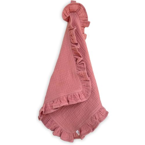 Ryan & Rose Cutie Lovey - Soft 100% Organic Cotton Muslin with Attachable Snap Closure - Loveys for Babies Newborn Baby Lovey Security Blankets for Babies Baby Blanket (Ruffle Petal)