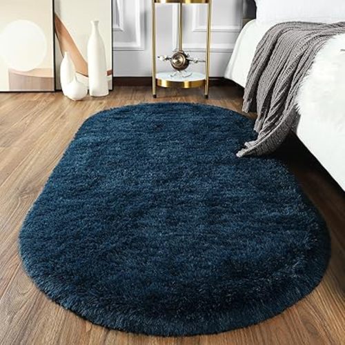 Softlife Fluffy Rugs for Bedroom, Shag Cute Area Rug for Girls and Kids Baby Room Home Decor, 2.6 x 5.3 Feet Oval Indoor Carpet for Nursery Dorm Living Room, Pink