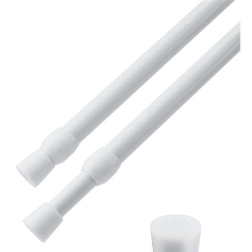 Curtain Rod Adjustable 16-28 Inches,2 Pack Spring Tension Curtain Rods,Small Short Expandable Spring Loaded Tension Rods For Window, Cupboard Bars, Bathroom, Cupboard,Kitchen,White
