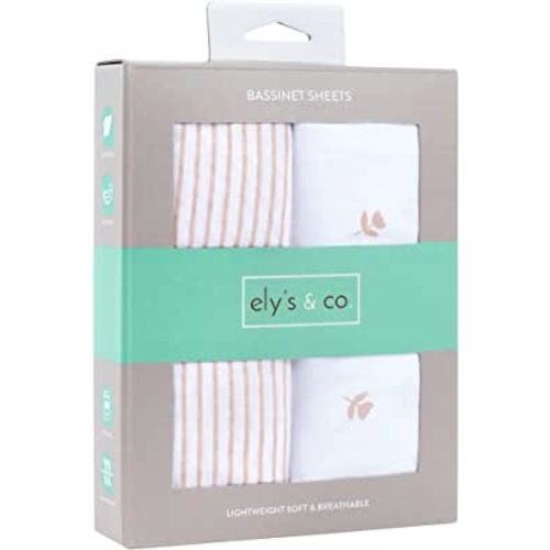 Bassinet Sheet Set 2 Pack - Baby Bassinet Sheets with 100% Jersey Cotton - Bassinet Sheets for Baby Girl and Boy, Newborn Essentials (Bassinet, Pink Tulip)