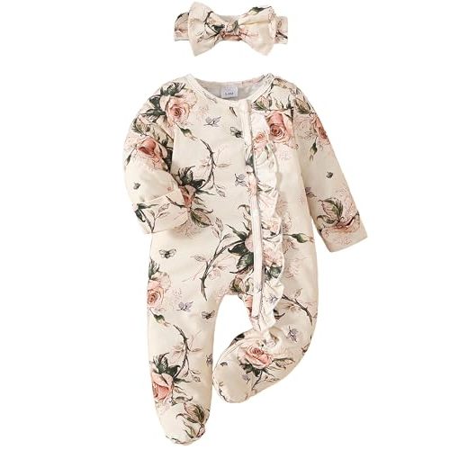 Yvowming Newborn Baby Girl Clothes Ruffle Jumpsuit Romper Infant Coming Home Outfit for Baby Girl
