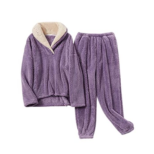 Mens Fluffy Coral Fleece Pajamas Set Pullover Pants Loose Plush Warm Loungewear Sleepwear