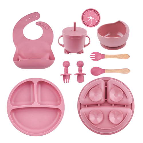 Lumikrypt Silicone Baby Feeding Set, 9 Pcs, Suction Bowl and Plate, Bib, Sippy Cup, Utensils