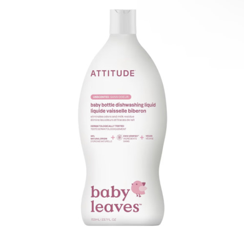 ATTITUDE Baby Dish Soap and Bottle Cleaner, EWG Verified Dishwashing Liquid, No Added Dyes or Fragrances, Tough on Milk Residue and Grease, Vegan, Unscented, 23.7 Fl Oz