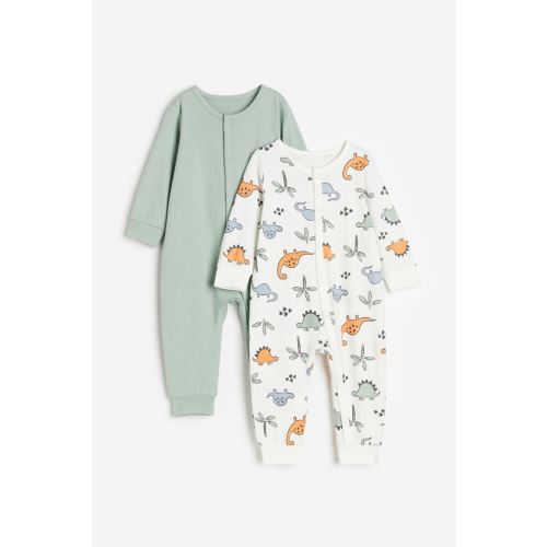 2-pack Patterned Cotton Pajamas, White/dinosaurs