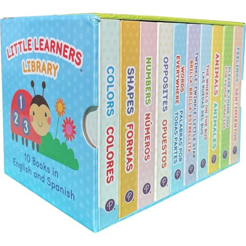 Bilingual 10 Board Books in Spanish and English: Little Library set includes Counting, Colors, Feelings, Animals, The Wheels on the Bus, ABCs, and More (English and Spanish Edition)