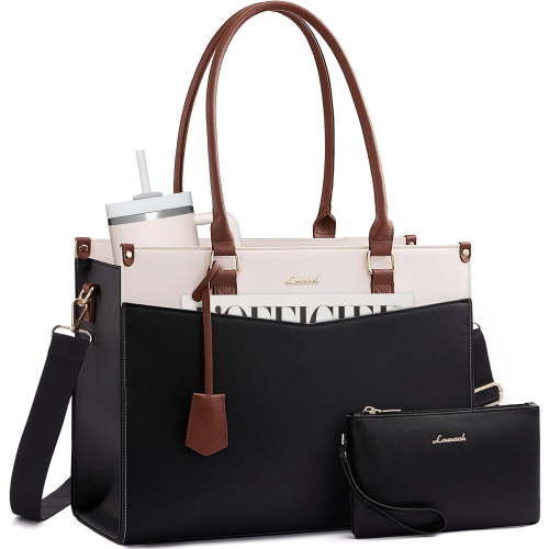 LOVEVOOK Laptop Bag for Women, 2-in-1 Tote Purse with Clutch & Cup Holder, Waterproof Briefcase for Work Travel