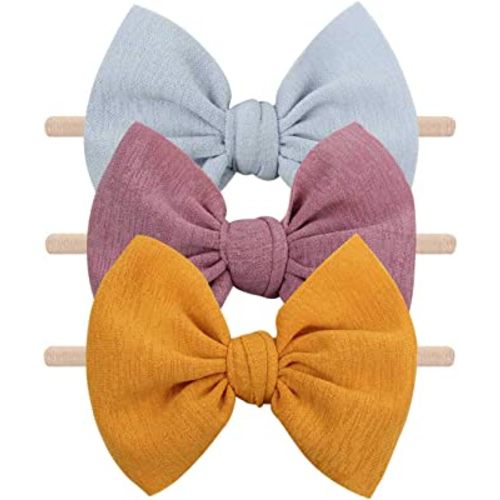 YanJie Baby Girls Nylon Headbands Newborn Bows Handmade Hair Bows Hairbands Hair Accessories for Newborn Infant Toddlers Kids(Gold Blue Dusty Rose)