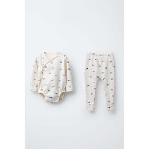 SHEEP PRINT BODYSUIT AND FOOTED PANTS SET - Ecru | ZARA United States