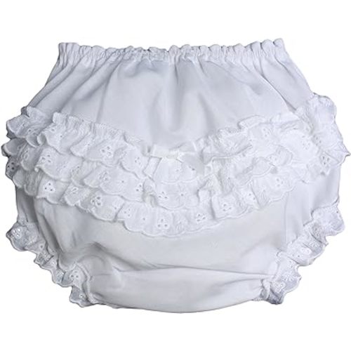 Little Things Mean A Lot Baby Girls White Elastic Bloomer Diaper Cover with Embroidered Eyelet Edging - SM