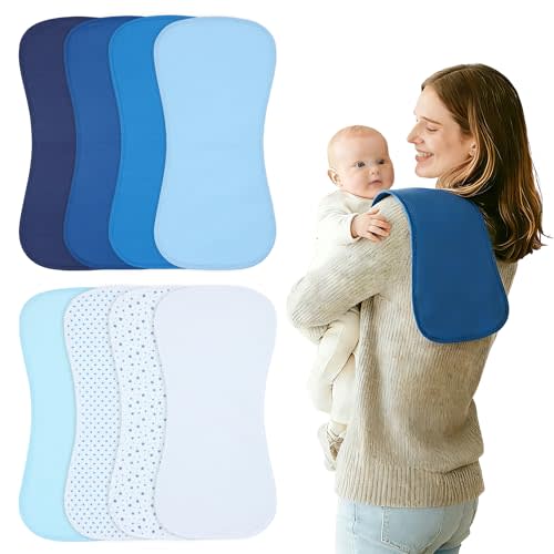 Baby Burp Cloths 8-Pack, Waterproof Burping Cloths, 4-Layer Super Absorbent & Extra Soft Plush Spit Up Rags for Newborns and Infants, Infant Towels for Milk Spit Up, Baby Boy Girl Essentials