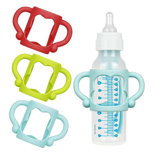 3 Pack Bottle Handles for Dr Brown Narrow Baby Bottles, Baby Bottle Holder with Easy Grip Handles to Hold Their Own Bottle, Help Baby Transition from Bottle to Cup, BPA-Free Soft Silicone, Multicolor