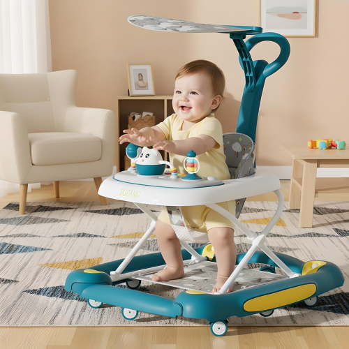 YYuan 4-in-1 Baby Walker with Wheels, Foldable Push Walker with Music & Interactive Toys for Boys and Girls,Green