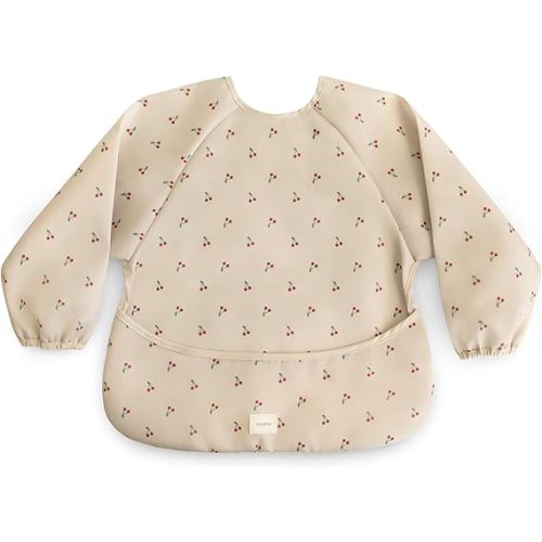 mushie Long Sleeve Baby Bib | Water Resistant Adjustable Fit for Ages 6-24 Months