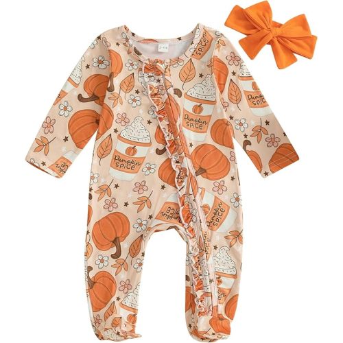 Kuriozud Newborn Baby Girl Boy Footie Romper One Piece Jumpsuit Sleeper Infant Clothes