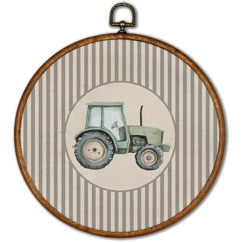KSDUT Vintage Tractor Wall Art Decor - Retro Sports Trendy Wall Art Canvas Frame Hanging Prints, Nursery Sports Gallery Round Artwork Decor for Home Kids Boys Room Decorations 10"x10"