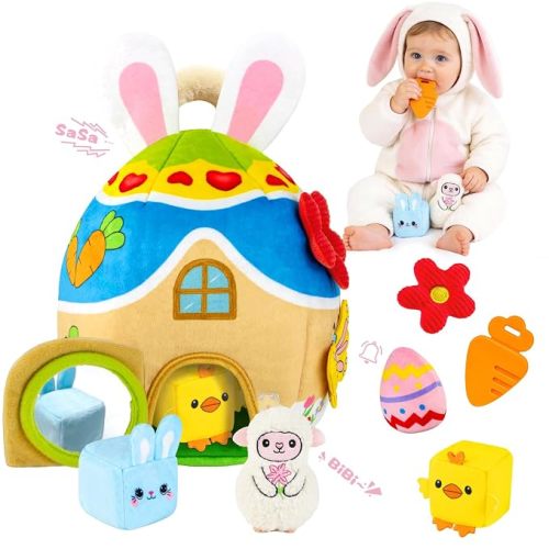 Baby Toys 6-12 Months - Noah's Ark Toy with Stuffed Animals, Baptism Gifts for Boys Girls, Montessori Toys for 6 Month Old Babies Sensory Tissue Box Toy for 1 Year Old Baby Easter Basket Stuffers