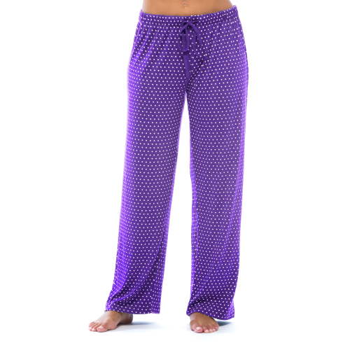 Just Love Silky Soft Women's Pajama Pants - Stretchy Sleepwear for a Great Night's Rest (Plum With White Dots, Small)