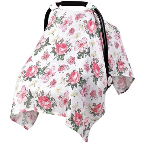 Muslin Baby Car Seat Cover, Infant Carseat Canopy for Girls Boys