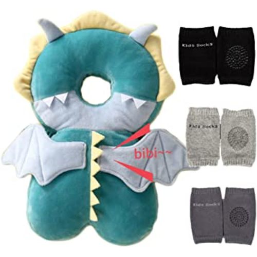Feidoog Baby Head Protector Cushion Backpack with 3 Knee Pads for Walking & Crawling,Dragon