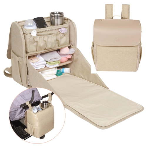 Lulyboo Diaper Bag Backpack, Full Open Cabinet and Padded Changing Station, Removeable Caddy with Two Drink Holders and Angled Cell Phone Storage for Easy Viewing, Universal Stroller Hanger, Unisex