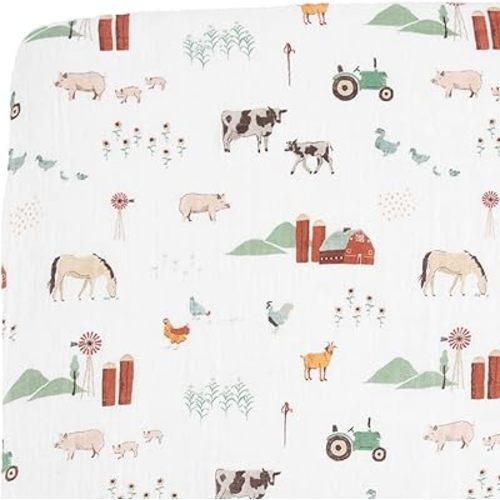 Little Unicorn Premium Crib Sheet | Breathable & Super-Soft Muslin Fabric (Farmyard)