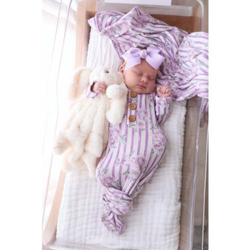 Lila's Lilacs Bamboo Waffle Newborn Baby Knot Gown & Hat Set