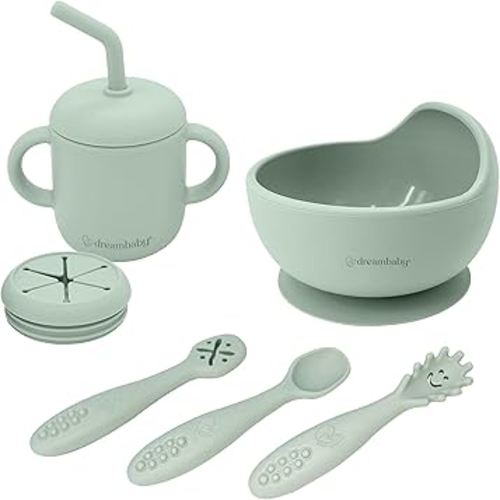 Dreambaby Mess-Free Toddler Silicone Meal Set: Suction Bowl, Cutlery + Snack/Drink Cup, 6 Piece Set