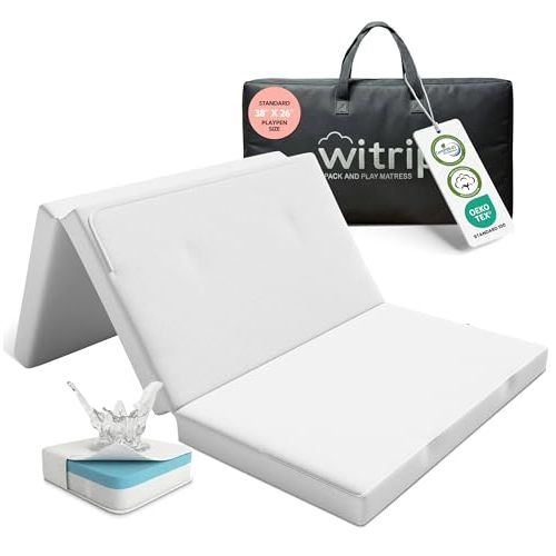 Trifold Pack and Play Mattress (38"x26"x1.5"), Baby Pack N Play Mattresses Pad for Playard with Carry Bag, Soft & Firm Memory Foam Dual Side, Portable Playpen Mattress Topper with Organic Cotton Cover